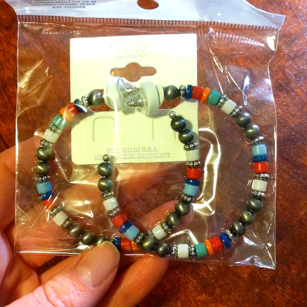 Large beaded hoop earrings NWT